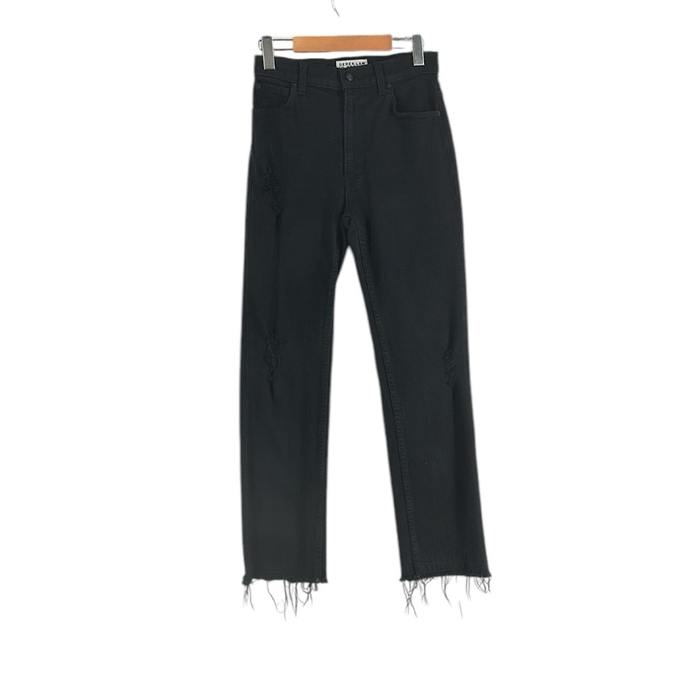 Derek Lam 10 Crosby Denim Black High Rise Raw Hem Straight Leg Jeans Size 26